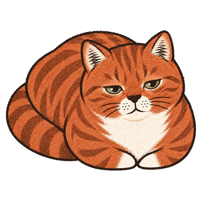Chenille, an orange tabby cat, loafing with her paws tucked under her, sitting compact and plump.