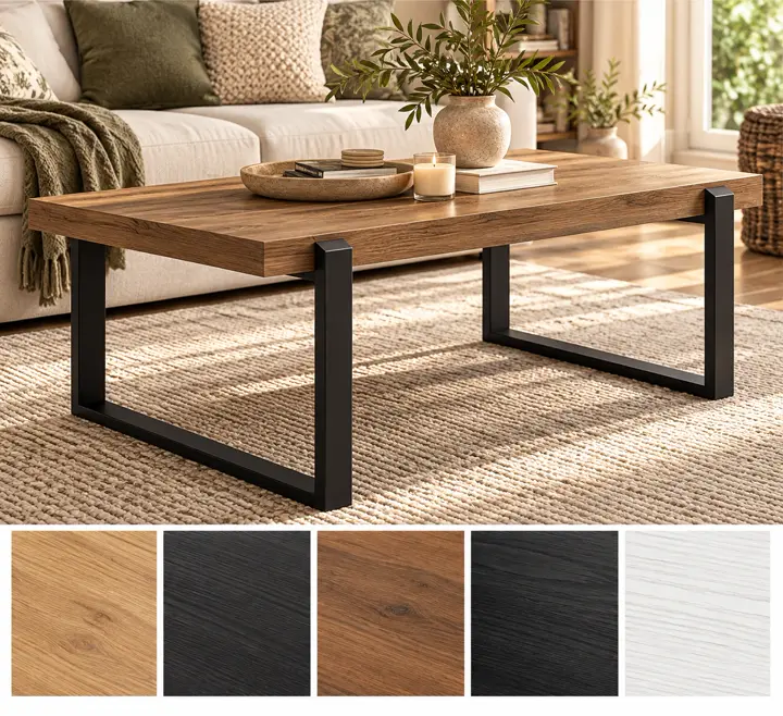 Open metal legs, no shelf, shown in oak with its other finishes as squares underneath.