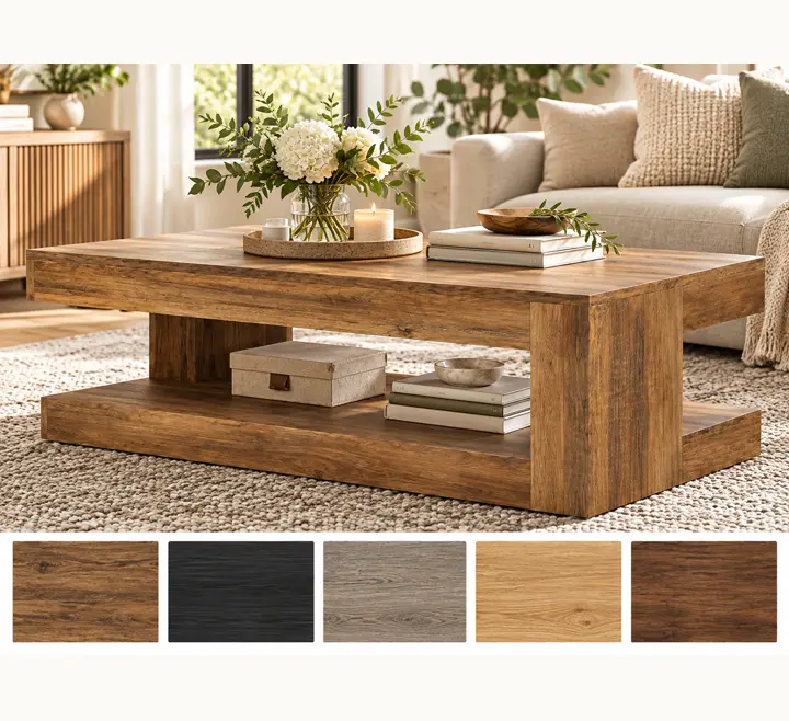 Offset supports, shelf underneath, shown in brown with its other finishes as squares underneath.