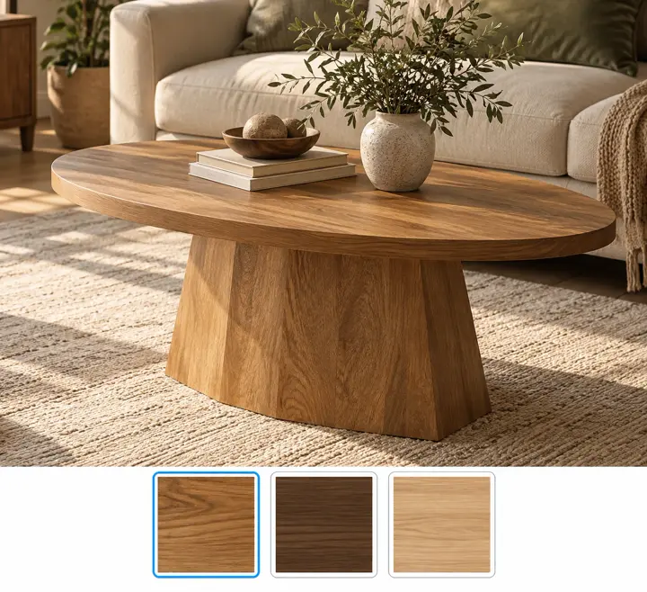 Faceted pedestal base, shown in yellowish brown with its other finishes as squares underneath.