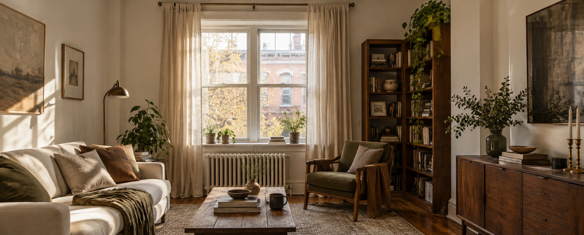 The same window twice: on one side the rod sits just above the frame and the window looks squat, on the other it is mounted four to six inches higher and the wall reads taller.