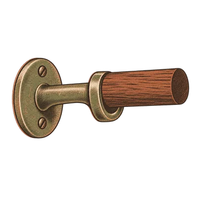 A single curtain rod bracket against a white wall.