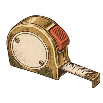 A yellow tape measure coiled on a wood floor.