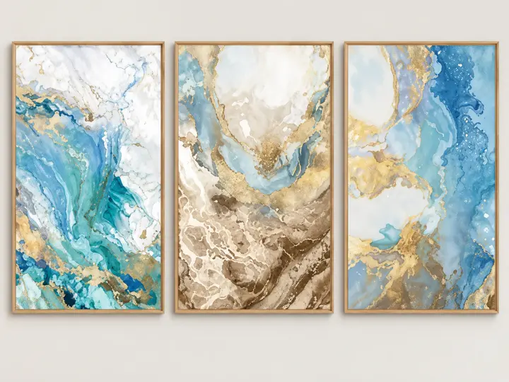 Blue and gold marble, swirl canvas with gold.