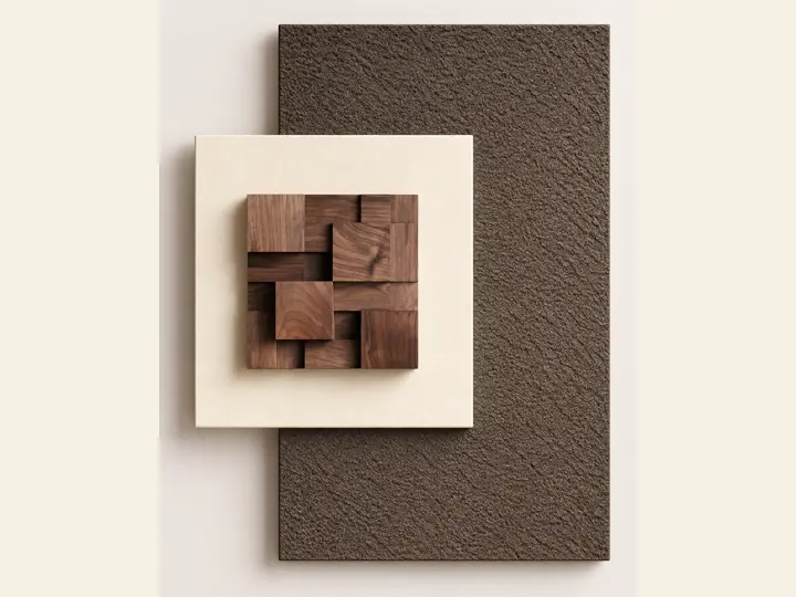 Walnut blocks on texture, wood block relief.
