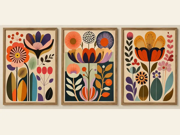 Scandinavian flowers, printed canvas, bright.