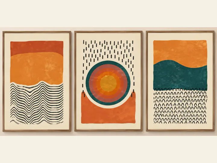 Mid century sun, color block canvas.