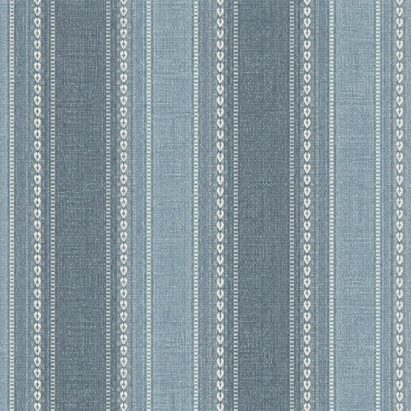 Drawing of the pattern. Vertical woven stripes in two blues with fine cream beading running between them.