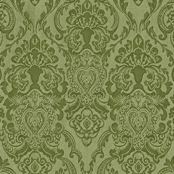 Drawing of the pattern. A large damask of scrolls and crowns pressed into green velvet, the pattern read by its sheen alone.