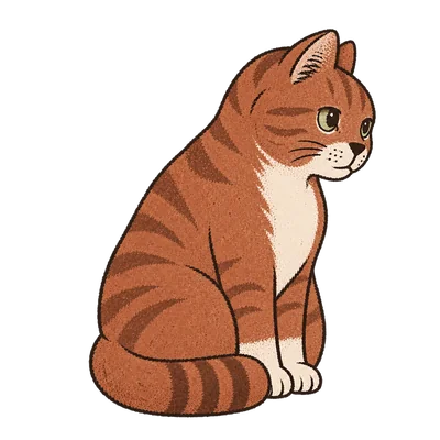 Chenille, the ginger tabby, sitting and leaning in as though about to say something.