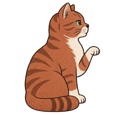 Chenille, the site cat, sitting sideways with one paw raised as if about to correct something.