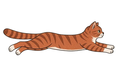 Chenille, the site cat, stretched out full length on her side.