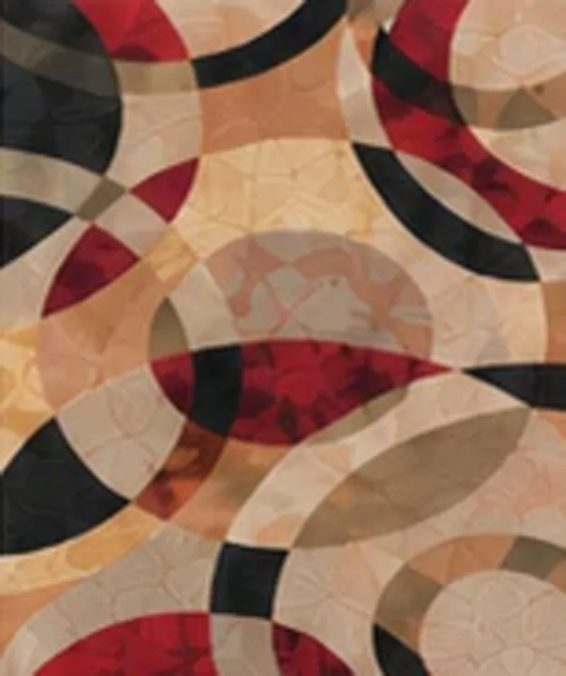 Drawing of the pattern. Overlapping circles in red, tan, black and cream.