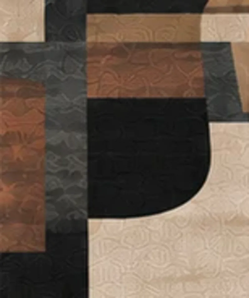 Drawing of the pattern. Brown, black and cream geometric blocks.