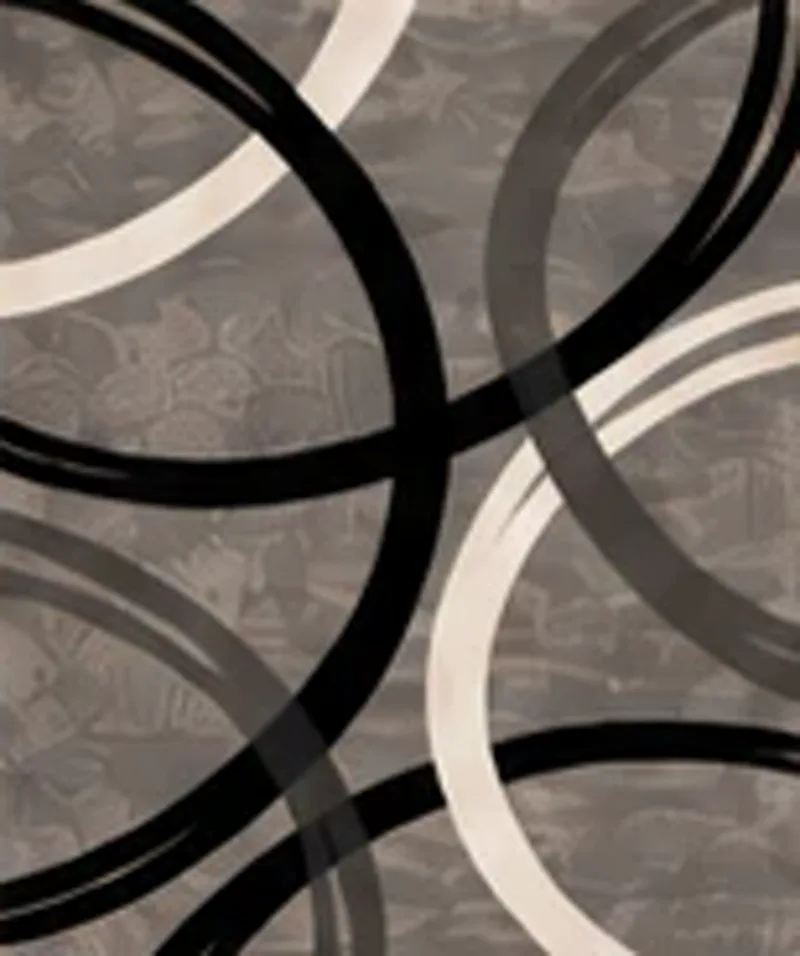 Drawing of the pattern. A gray ground with large black and cream circle arcs across it.