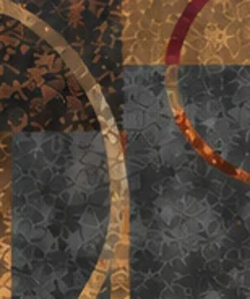 Drawing of the pattern. Dark gray and gold mottled blocks cut by a single arc.