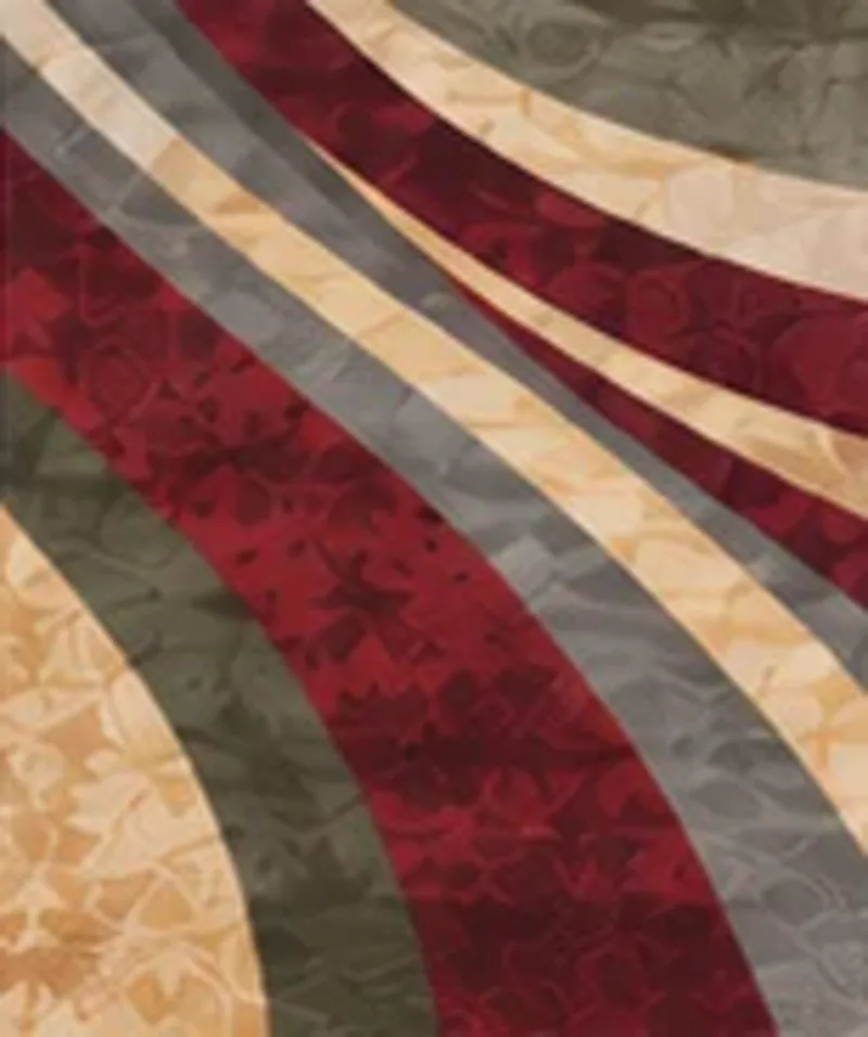 Drawing of the pattern. Deep red, olive and cream curves sweeping across the rug.