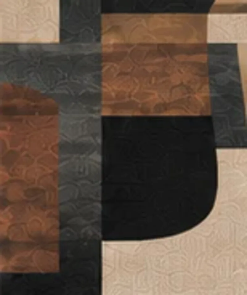 Drawing of the pattern. Brown, black and cream geometric blocks, close in family to number 14.
