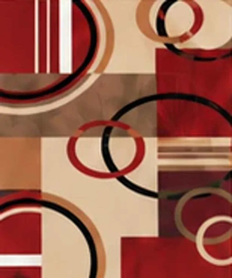 Drawing of the pattern. Red, black and cream squares with circle outlines over them.