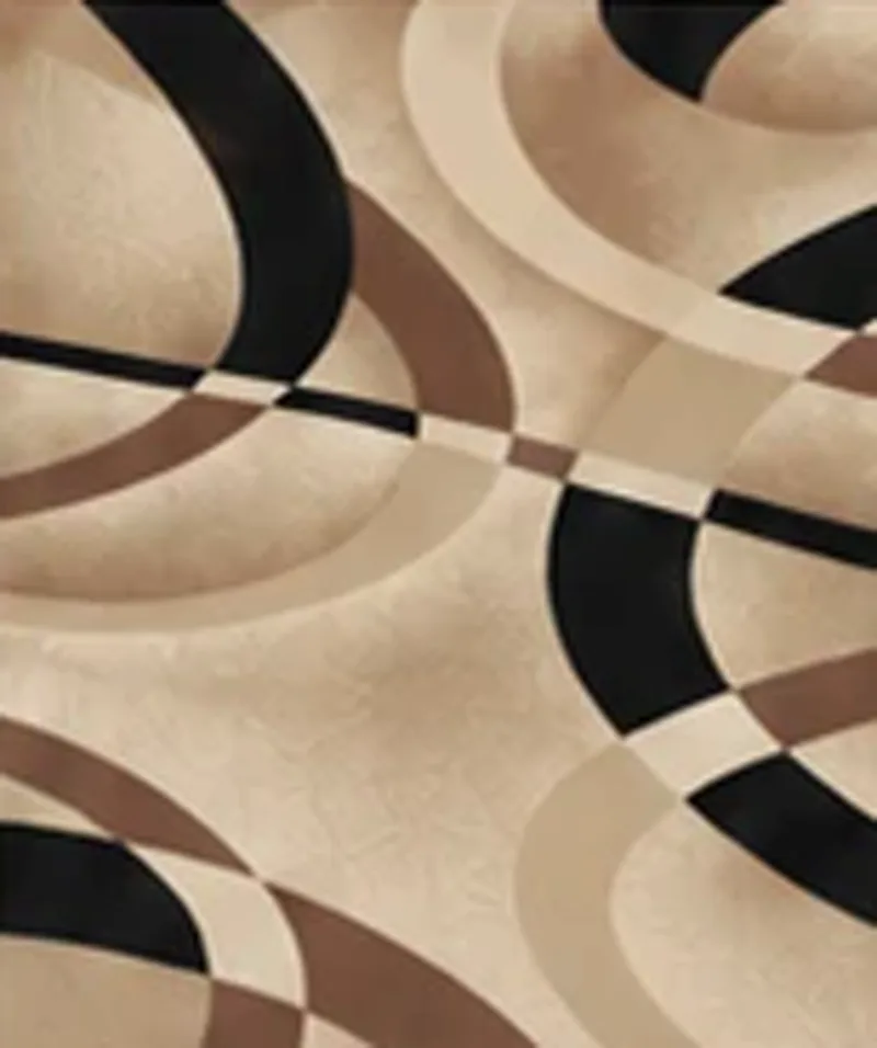 Drawing of the pattern. Cream with black arcs and taupe curves running across it.