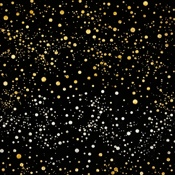 Drawing of the pattern. Scattered gold and white dots drawn over a black ground.